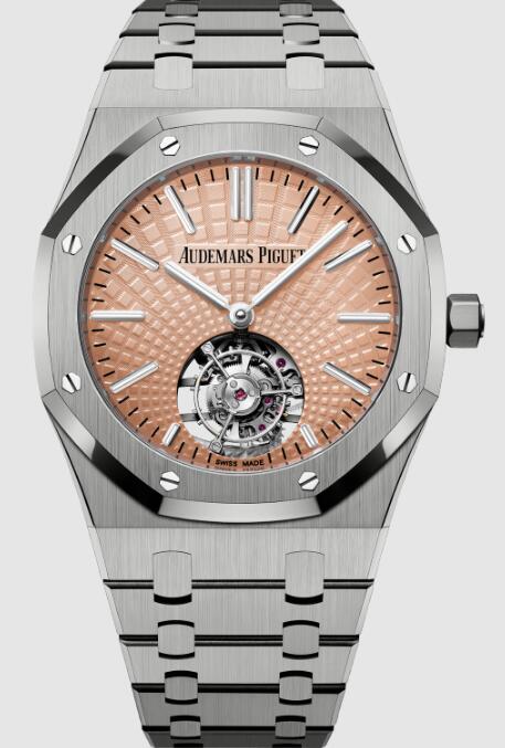 Review Audemars Piguet Replica Royal Oak Self-Winding Flying Tourbillon Titanium Salmon 26531TI.OO.1220TI.01 watch